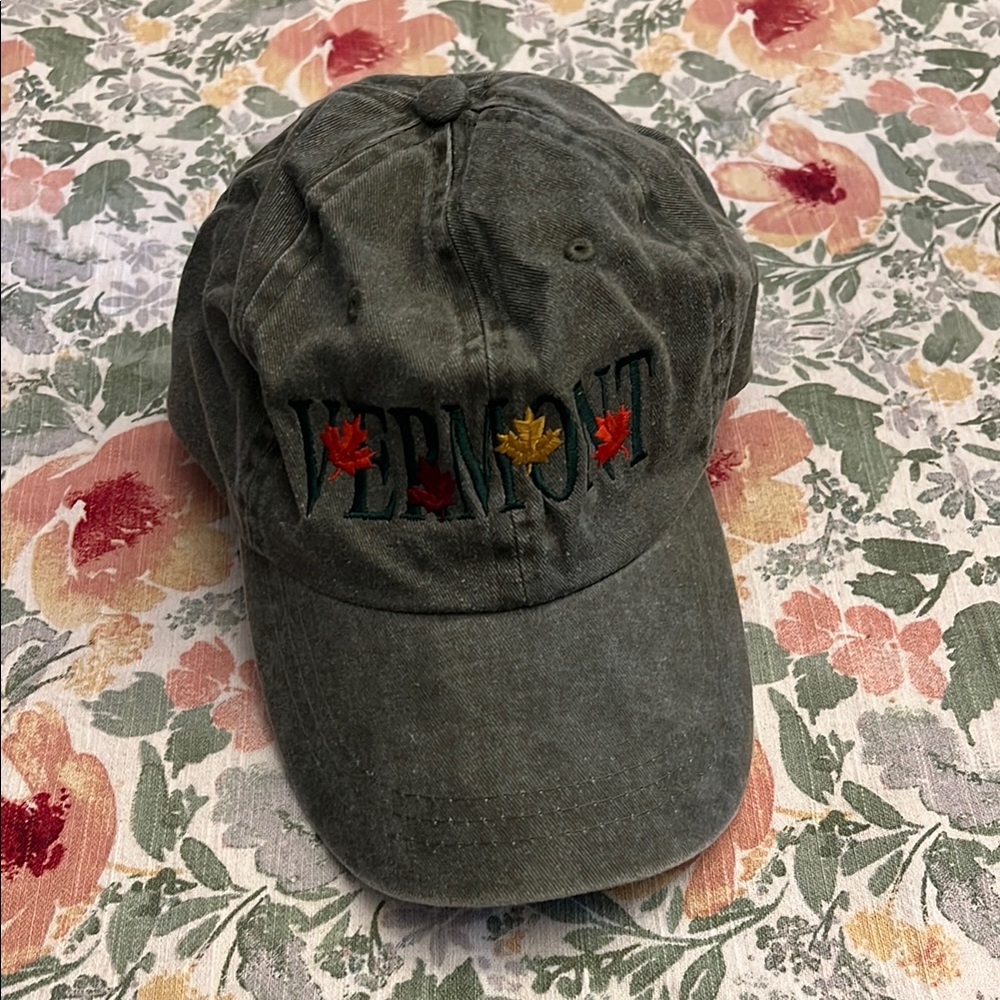 Vintage Green Vermont Cap with Leaf Embroidery